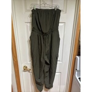 Mia Rose Strapless Jumpsuit Plus Size 2X Cargo Pants Pockets Comfy Olive Green